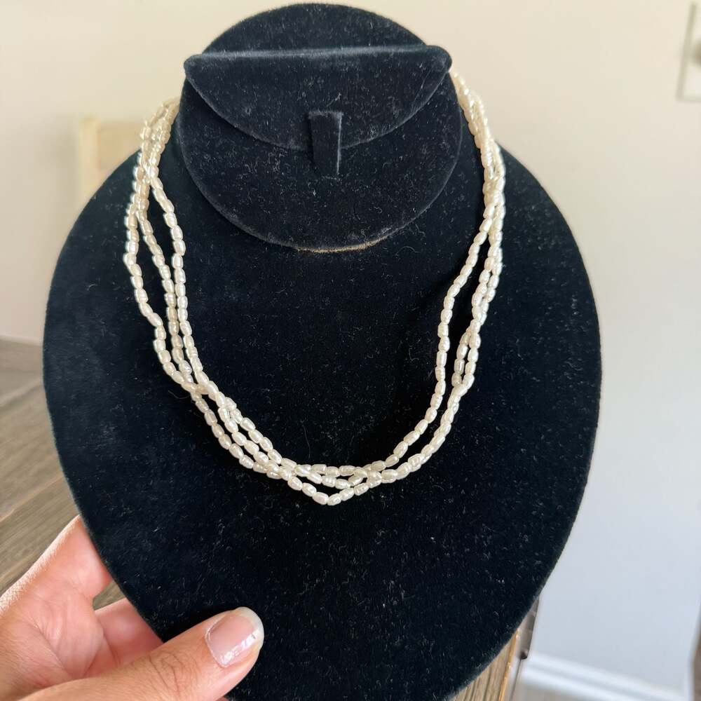 Vintage Multi-Strand White Freshwater Rice Pearl Necklace